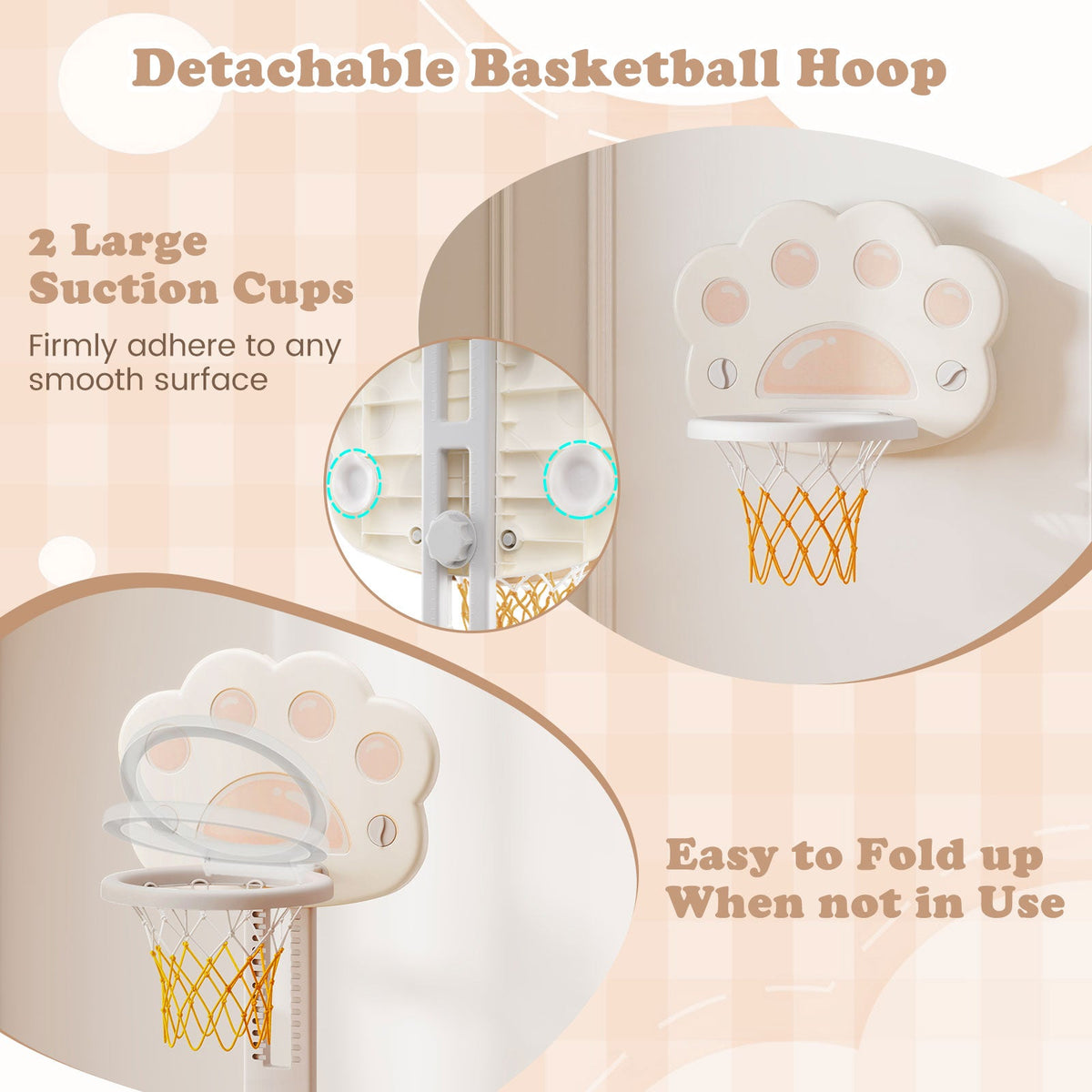 3 in 1 Kids Basketball Hoop with Basketball and Foldable Rim