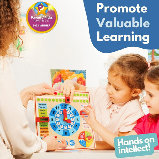 All About Today Board - Wooden Calendar and Learning Clock Montessori Toys 3+
