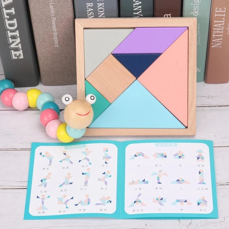 Hot Kids Montessori Wooden Toys – Macaron Blocks, Colorful Graphic Rattle, Educational Music Toy for Babies