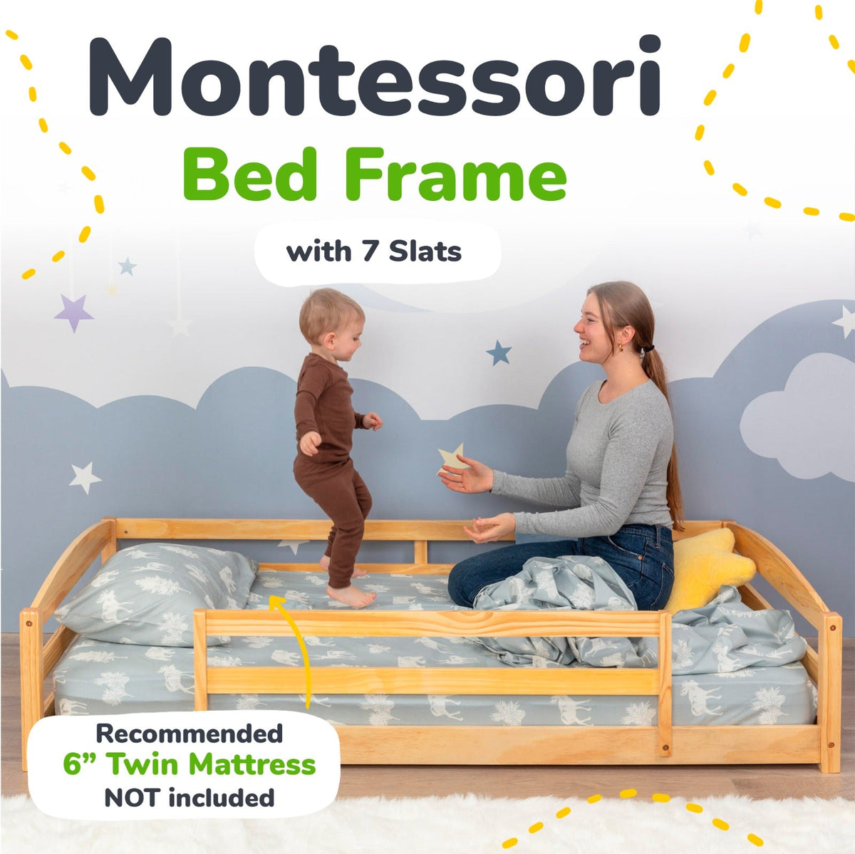 Twin Size Montessori-Inspired Floor Bed with Safety Guardrails for Kids