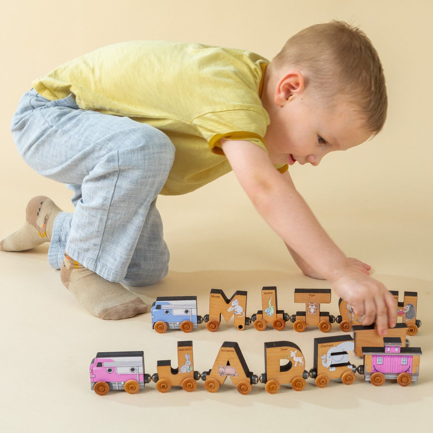 Magnetic Personalized Letter Train with Organic Cotton Bag