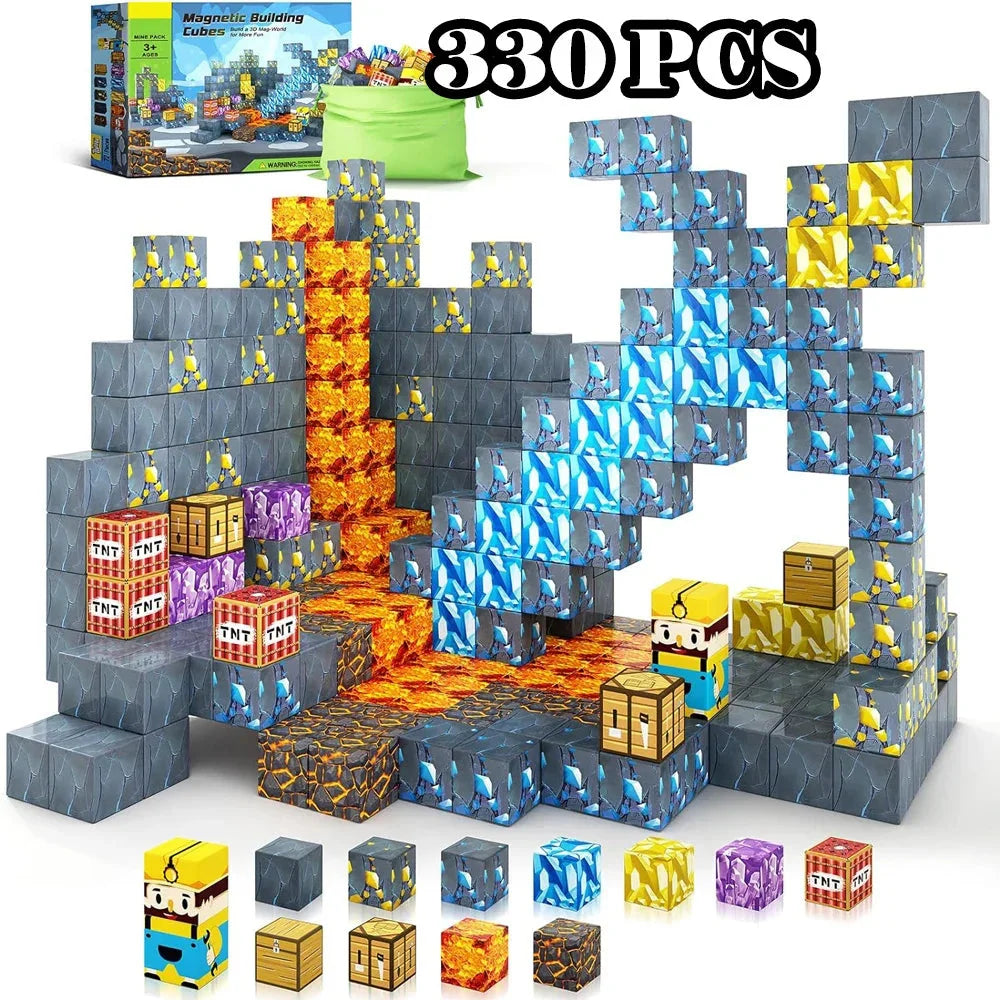 Magnetic Building Blocks Mine World Magnet Cube Set for Boy Girl Kid Age 3+ DIY Model Children Stem STEM Sensory Toy Gift
