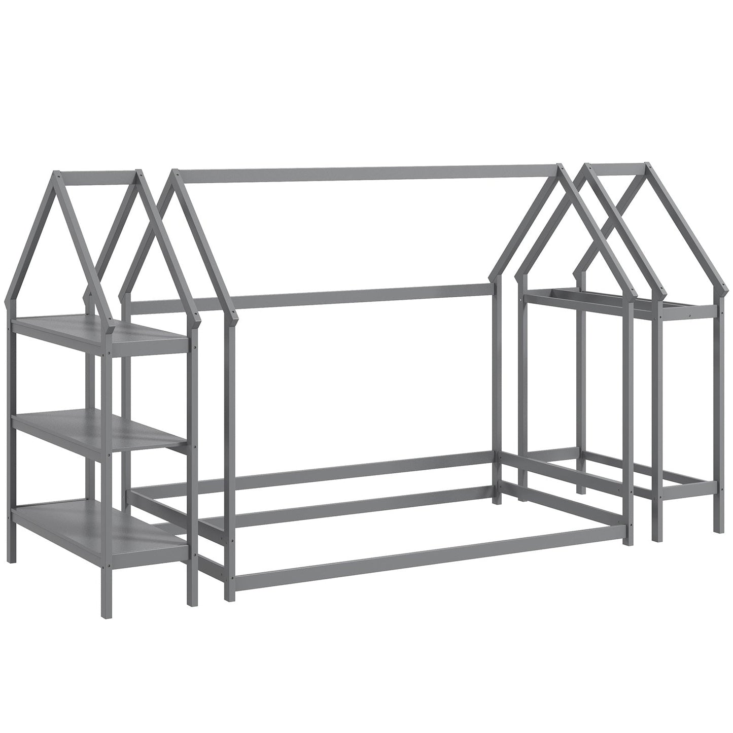 Twin Size Montessori Floor House Bed with Detachable Storage Shelves